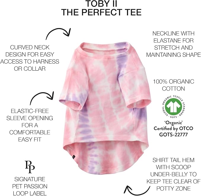 Pet Passion Toby II - The Perfect Tee, 3 Pack Short Sleeve Pet T-Shirt 100% Organic Cotton Tees Clothes for Small, Medium, Large Dogs, Pink Tie Dye, XX-Large (70-110 lbs)