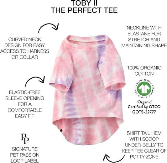 Pet Passion Toby II - The Perfect Tee, 3 Pack Short Sleeve Pet T-Shirt 100% Organic Cotton Tees Clothes for Small, Medium, Large Dogs, Pink Tie Dye, Large (40-60 lbs)