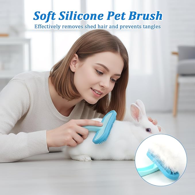 Guinea Pig and Bunny Brush, Beauty Silicone Brush, Soft Smoothing Dog Brush, Shedding Season Helps Untangle Mats and Comb Loose Fur for Chinchillas, Bunnys, Guinea Pigs and Puppies (Blue)