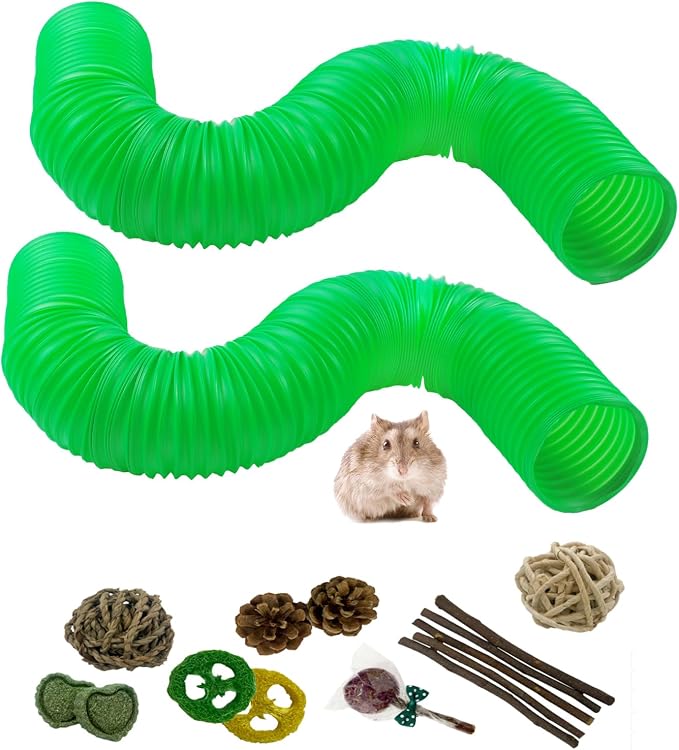 Plastic Hamster Tunnels,Ferrets Foldable Exercising Training Tunnels Hamsters Hideout Tube,Collapsible Pet Tunnel,Small Animals Cage Accessories for Mouse Rat Gerbils Rats Mice(Green)