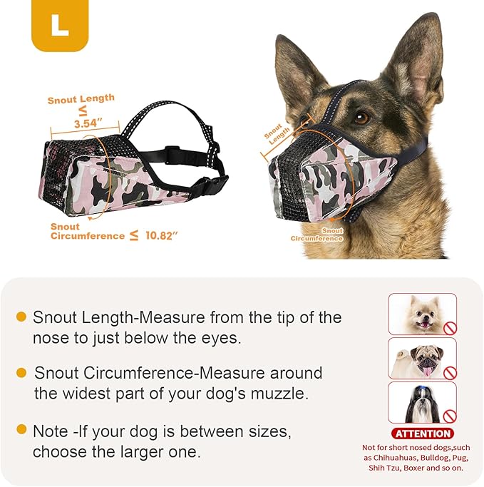 Mesh Dog Muzzle, Breathable Soft Dog Muzzle with Reflective Straps for Secure Fit, Prevents Biting, Chewing Scavenging- Adjustable for Small Medium Large Dogs,Pink,L