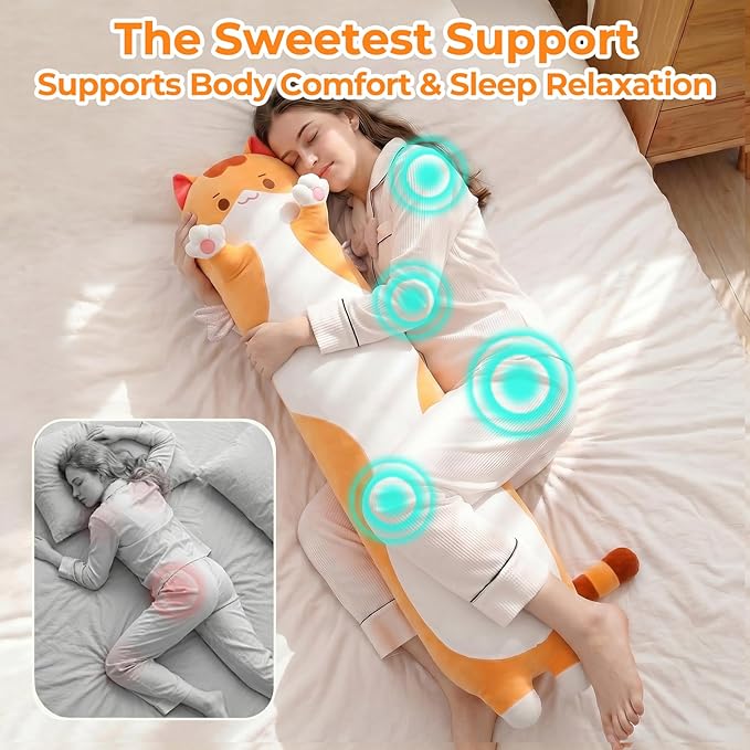 Mewaii Long Cat Plush 5 Sizes, 120% Extra Filling Giant Plushness Kids Body Pillow, Kawaii Cute Brown Cat Stuffed Animals Plushies, Big Long Body Pillow Cat Plush Gift for Girls 44”