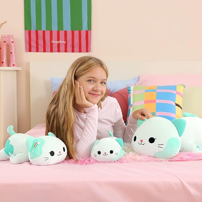 Onsoyours Original Rainbow Cat Plush 13 Inch Kitty Plushies Toy Blue Cat Kitten Stuffed Animal Soft Pillow Kawaii Plushie Gift for Kids & Adults (Rainbow Cat, 13")