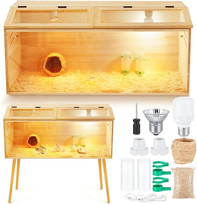 CroBlissful 32 x 16 x 16 in Brooder Box for Chicken Quails with Leg Stand Sliding Door, Bulb Set and Feeder, Indoor Chicks Coop Brooder Box Kit, for Ducks, Rabbit, Hamsters, Lizards, Mice, Rat