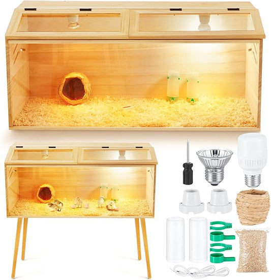 CroBlissful 32 x 16 x 16 in Brooder Box for Chicken Quails with Leg Stand Sliding Door, Bulb Set and Feeder, Indoor Chicks Coop Brooder Box Kit, for Ducks, Rabbit, Hamsters, Lizards, Mice, Rat