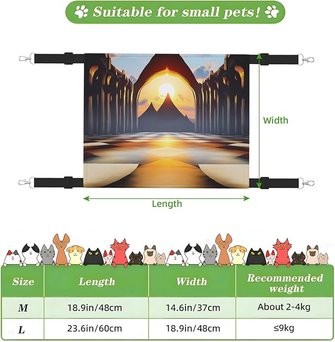 White Arched Arch, Double Star Sunset Reversible Cat Hammock Hanging Soft Breathable Pet Cage Adjustable Bed for Kitten Puppy or Small Medium