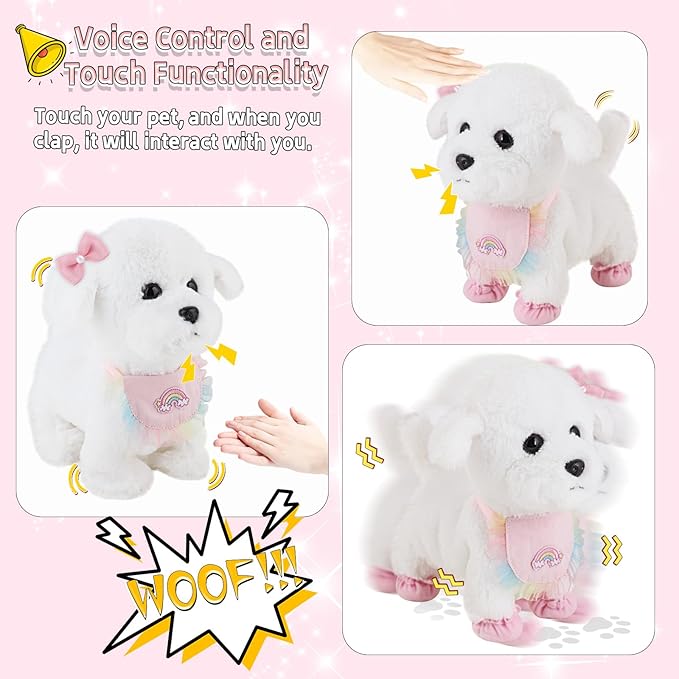 Jimate Puppy Toys for Kids, Toy Dogs that Walk and Bark, Walking Dog Toy for Kids with Leash, Interactive Stuffed Puppy with Remote Control, for Girls and Boys Aged 3-7 Year Old