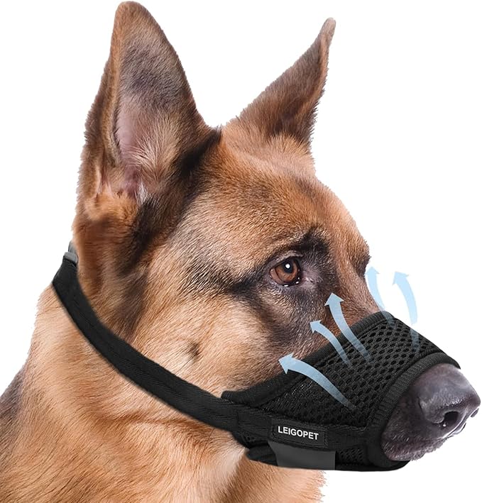 Dog Muzzle, Soft Nylon Muzzles for Small Medium Large Sized Dogs to Anti & Prevent Biting Barking Chewing, Pet Mouth Guard for German Shepherd with Adjustable Strap, Allows Panting Drinking (Black,S)