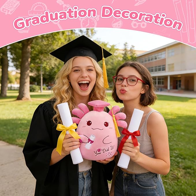 Graduation Axolotl Plush, 8 inch Graduation Stuffed Animal with Diploma Tassel Graduation Hat, 2026 Kindergarten Graduation Gifts for Kids, High School Graduation Gifts
