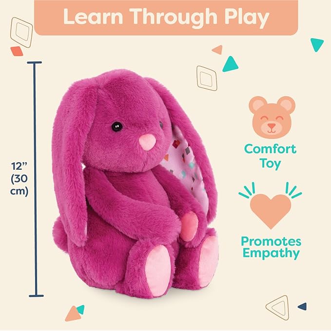 B. toys – Plush Bunny Stuffed Animal, 12-Inch Soft Baby Toy with Floppy Ears – Safe Washable Rabbit Cuddle Companion for Babies & Toddlers, Safe Materials for 0+ Months– Pink
