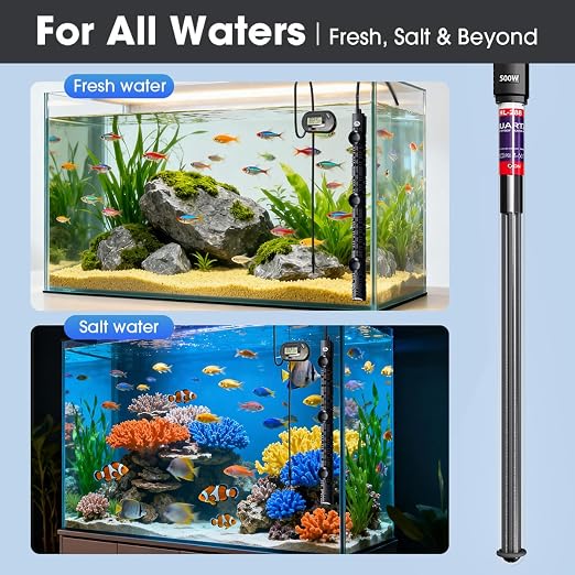 MQ Submersible Aquarium Heater Auto Thermostat, 200W Fish Tank Heater for 15 to 40 Gallon with LCD Digital Aquarium Thermometer, Shatter-Proof and Blast-Proof