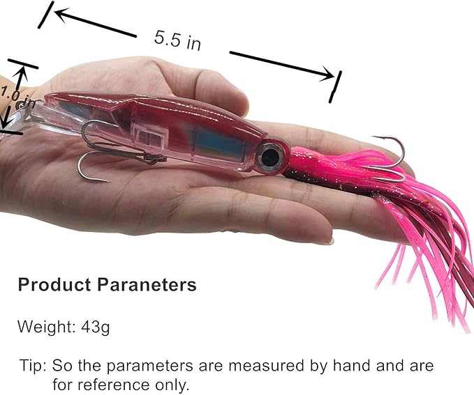 4Pcs Large Simulation Squid Fishing Lures Bait Kit,3D Holographic Eyes，Built-in Multicolored Lead Blocks Through Heavy Duty ，Stable and Tempting