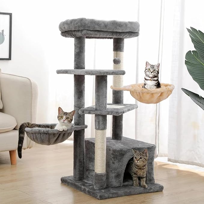 UXIETIN Beige Cat Hammock, Extra Large (12.4"), Cozy Hammock with Deep Basket, Attachment Design for Cat Tower