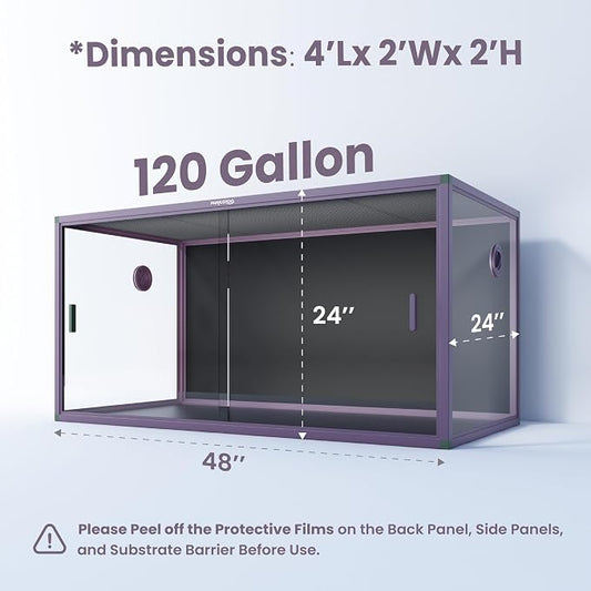 Phailozoo 120 Gallon Bearded Dragon Tank,48" x 24" x 24" Reptile Tank with Sliding Door Top Screen Ventilation, Front Opening Reptile Enclosure for Easy Maintenance