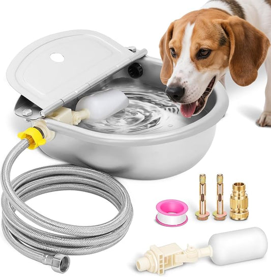 Ademon Automatic Animal Drinking Water Bowl with Float Valve, Extended Pipe, Stainless Steel Waterer Feeder Farm Dog Dispenser Kit Self Filling for Livestock Horse Goat Water Trough