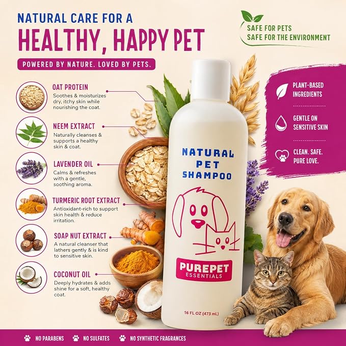 PurePet Essentials Lavender Scent Dog Shampoo for All Pets & Puppies - Natural, Soothing, and Effective 16 0z