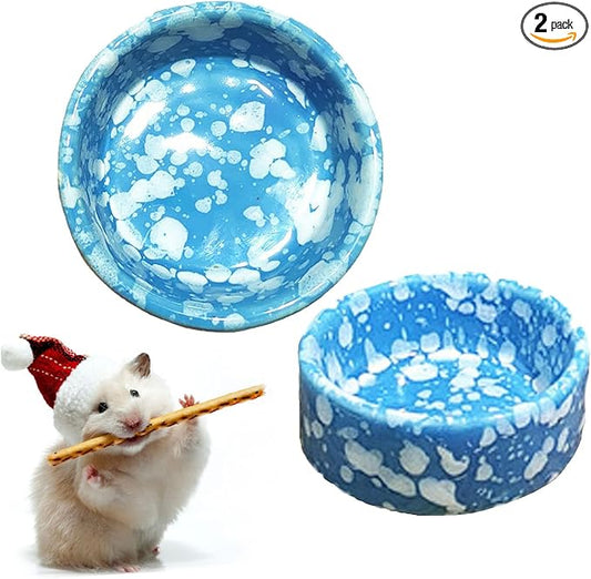 kathson 2 Pcs Hamster Food Bowl Guinea Pig Ceramic Water Bowl Small Animal Feeding Dish for Dwarf Hamster Gerbil Syrian Ferret Hedgehog Chinchilla Bunny (Blue)…