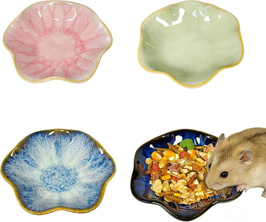 Kathson Ceramic Hamster Food Bowl, Guinea Pig Food Bowls,Rats Anti-Turning Feeding Dish,Small Animals Water Drinking Bowls for Squirrel, Chinchilla, Hedgehog, Gerbil, Dwarf Syrian (4 pcs Lotus Leaf)