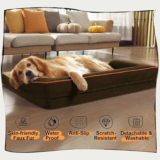 MEKIY Orthopedic Dog Sofa Bed with Bolster for Small Dogs Cats | Pillow Support for Neck Relief, Egg Crate Foam, Waterproof Liner, Anti-Slip Bottom, Removable Bolster Cover, 20 x 15 Inch