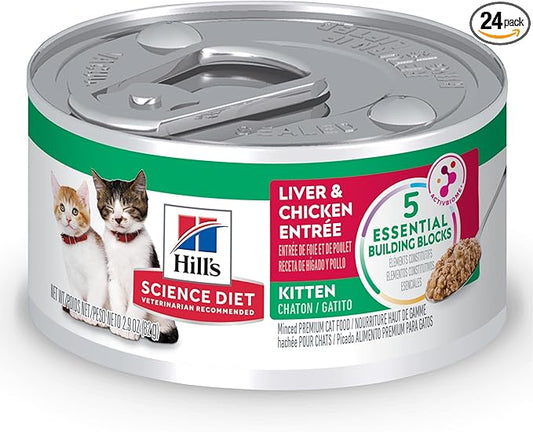 Hill's Science Diet Kitten Wet Cat Food, Liver & Chicken, 2.9 oz. Cans, 24-Pack
