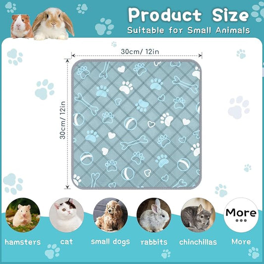 6 Packs Washable Guinea Pig Cage Liners with with Paw Print, Waterproof Guinea Pig Pee Pads Reusable Absorbent Bedding Anti Slip Mats for Small Animals Bunny Rabbit Hamster (Blue, 12 x 12in)