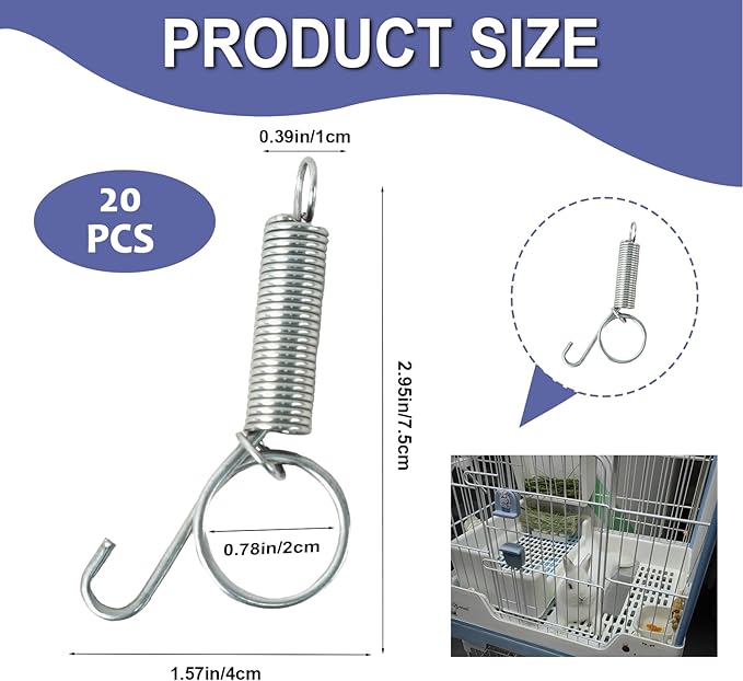 20Pcs Spring Cat Door Latch and Catches, Multi-Functional Pet Door Spring Latch Hook Wire Cage Clips, One-Handed Fixing Pet Rabbit Cage Wire for Rabbit Dog Cat Parrot Guinea Pig Squirrel Cages