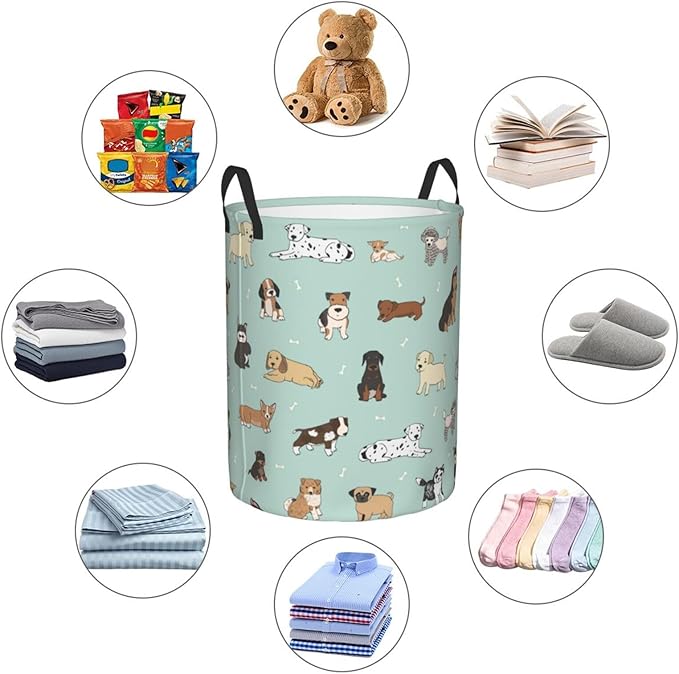 Cute Puppy Dog Animal Round Laundry Hamper Storage Basket Toys Clothes Organizer Bin For Home Bathroom Bedroom Dorm Nursery, 62l