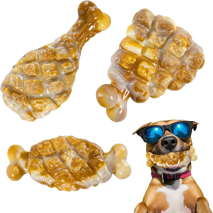 YINEYA Indestructible Dog Toys for Aggressive Chewers 3 Pack, Tough Dog Chew Toys for Aggressive Chewers Medium and Large Breeds, Durable Dog Toy to Keep Them Busy, Chicken Flavored