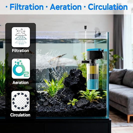 AquaMiracle 130GPH Internal Aquarium Filter, 3-Stage Fish Tank Filter with Dual Outlets & Aeration, Submersible Turtle Filter for 10-30 Gallon Tanks