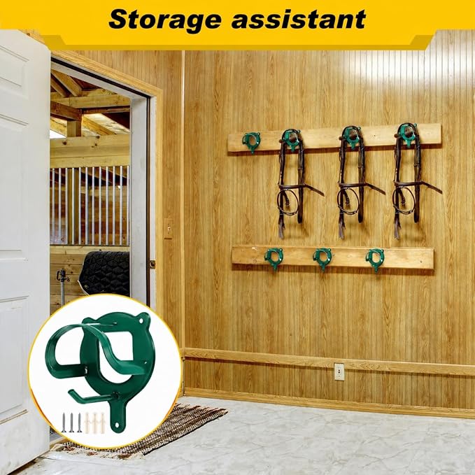 Dunzy 3 Counts Horse Bridle Rack Bracket Bridle Hooks Tack Storage Halter Hanger Metal Holder with Tubes and Screw for Horse Barn Supplies(Dark Green)