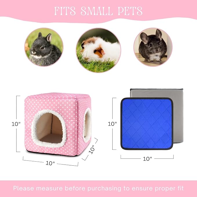 Guinea Pig Hideout with 2 Removable Mat, Two Entrances, Dwarf Rabbit Bed, Washable Bunny House, Small Pet Accessories Pink Dot