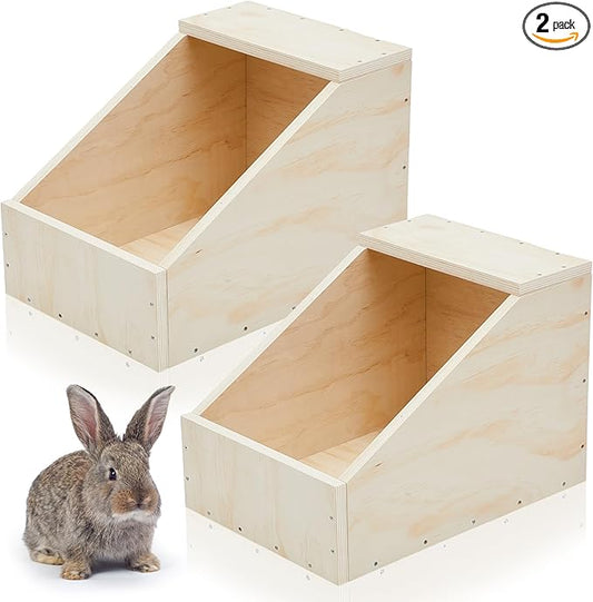 Maxcheck 2 Pack Wood Rabbit Nesting Box, 20x14x14 Inch Wooden Hutch Hideout for Breeding, Natural Burrow Den Alternative for Rabbits & Small Animals