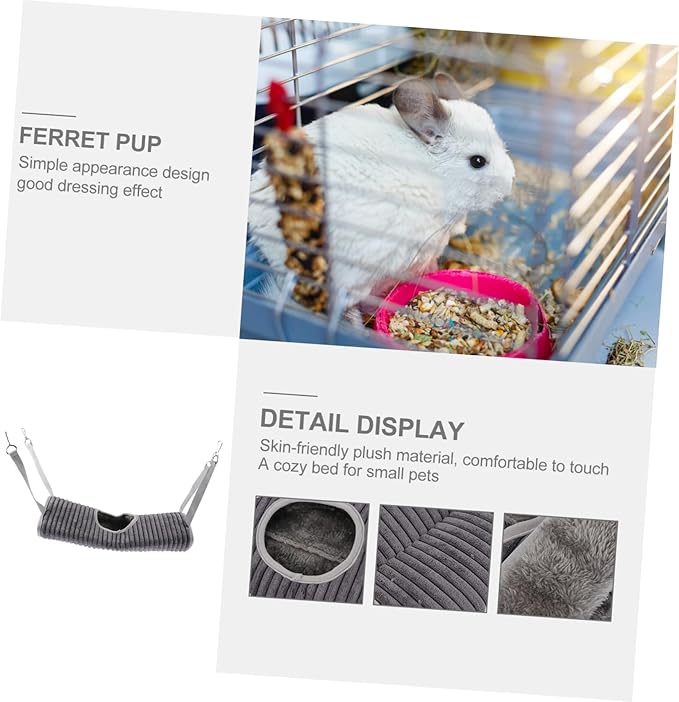 Milisten Warm Plush Ferret Hideout Nest Small Pet Hanging Tunnel Cage Hammock for Hamsters Rats Chinchillas Cozy Winter Sleeping and Playing Space in Grey