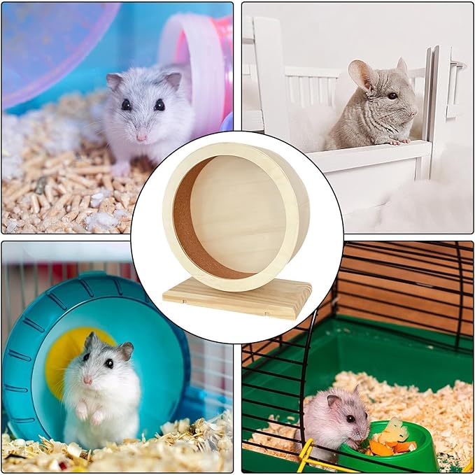 Hamster Exercise Wheels |Large Hamster Wheel Silent Running,Gerbil Wh EEL,Quiet Gerbil Whe el Wooden with Base, Spinner for Small Pets Mice Chinchilla Hedgehog Ger bil Running Enrichment Boredom