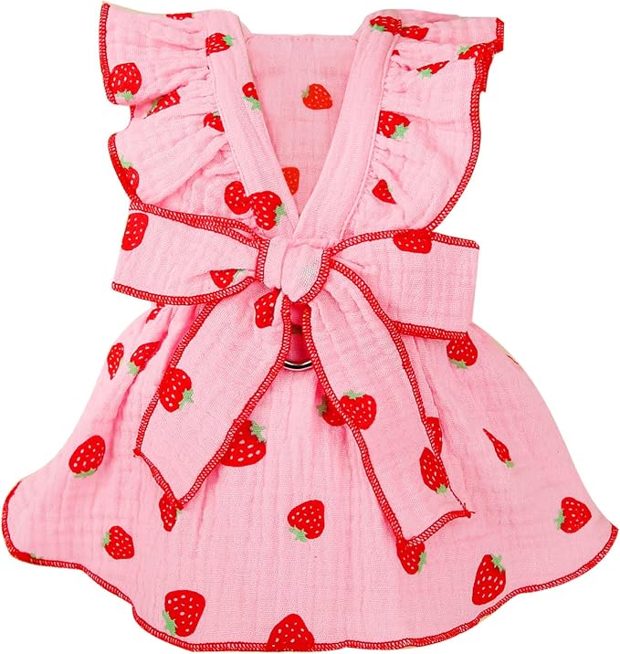 Dog Dresses for Small Dogs Girl Female Clothes Cat Clothes Cat Dress Cute Cotton Extra Small Summer Clothes Bow Decor Printed Strawberry Dog Birthday Outfit Puppy Clothes Pink XL