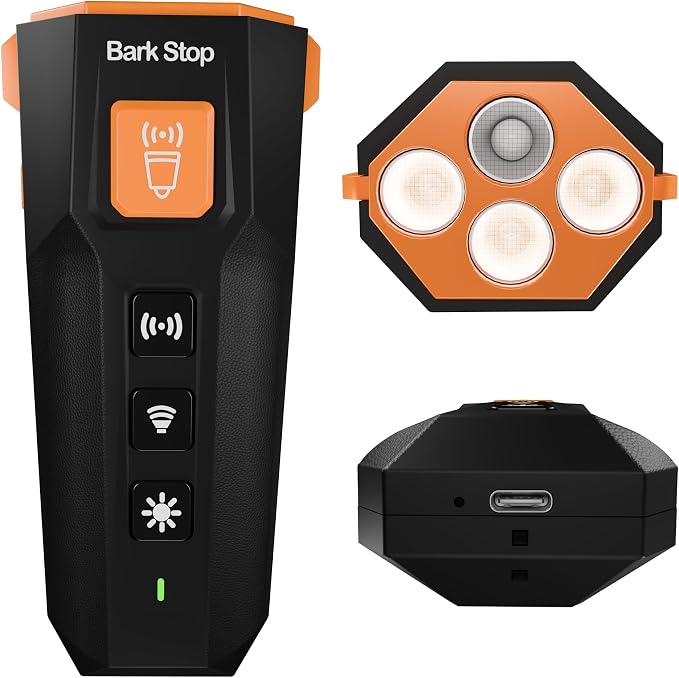 Ultrasonic Dog Bark Deterrent – Rechargeable Anti Bark Device with Dual Frequency & LED Flashlight – Handheld Trainer for Indoor and Outdoor Use (Black)
