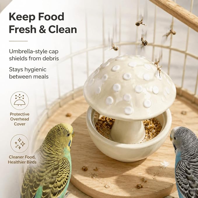 Ceramic Bird Bowls for Cage, Bird Cage Food Bowls No Mess Poop-Blocking Tip-Resistant Parrot Feeder Water Bowl for Budgie Lovebird Cockatiel Hamster Small Animals