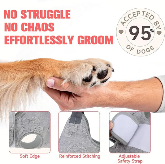PAWCHIE Dog Grooming Hammock Harness for Dogs & Cats with Pet Nail Clipper Trimmer,Cat Hanger Sling for Trimming Clipping Nails,Warm Plush Dog Hammock Restraint Bag for Small Medium Large Dogs,Grey S