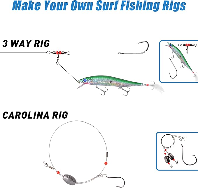 Saltwater Fishing Tackle Kit,131pcs Surf Fishing Gear with Saltwater Fishing Lures Fish Finder Rigs Pyramid Sinkers Hooks Swivels Wire Leaders Spoon Lure Bobbers Various Accessories