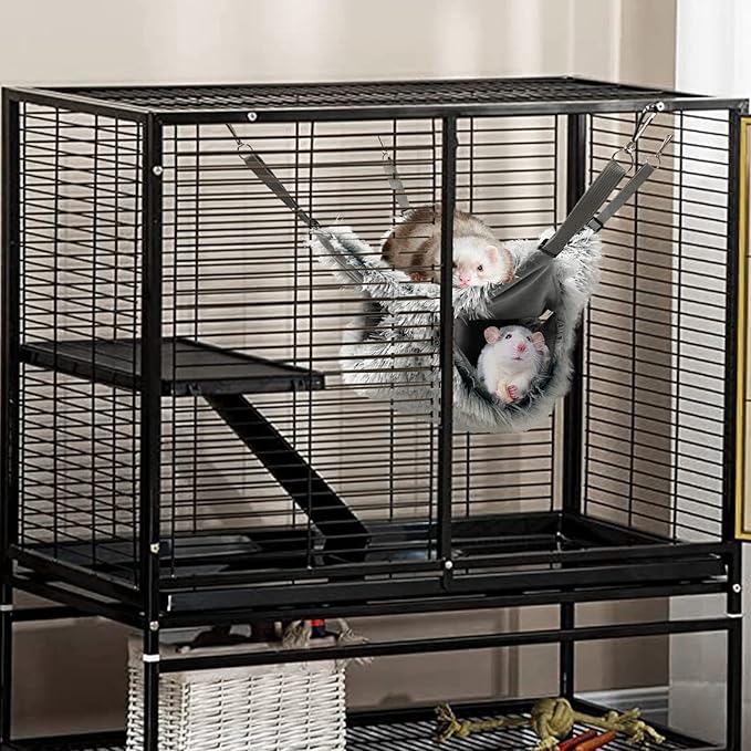 Ferret Rat Plush Hammock, Soft Bed Hammock Sugar Glide Cage Accessories for Rat Guinea Pig Chinchilla Squirrel Toy for Cage 13inch (Grey)