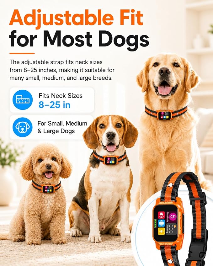 Smart Dog Bark Collar - Anti Barking Device for Large Medium Small Dogs, Stop Excessive Barking & Aggression Behavior, with 5 Modes & 5 Sensitivity, IP67 Waterproof for Indoor/Outdoor Use, Orange