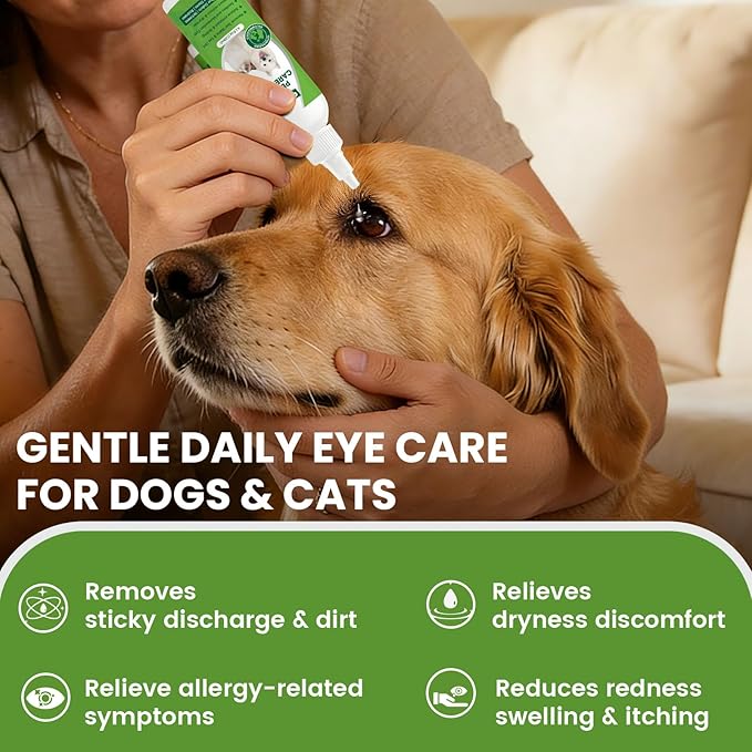 Dog Eye Drops for Allergies & Itching - Relief for Dry Red Eyes, Tear Stain & Discharge, Pet Eye Wash for Dogs & Cats - Gentle Sting-Free Pet Eye Cleaner, 4.24 fl zo