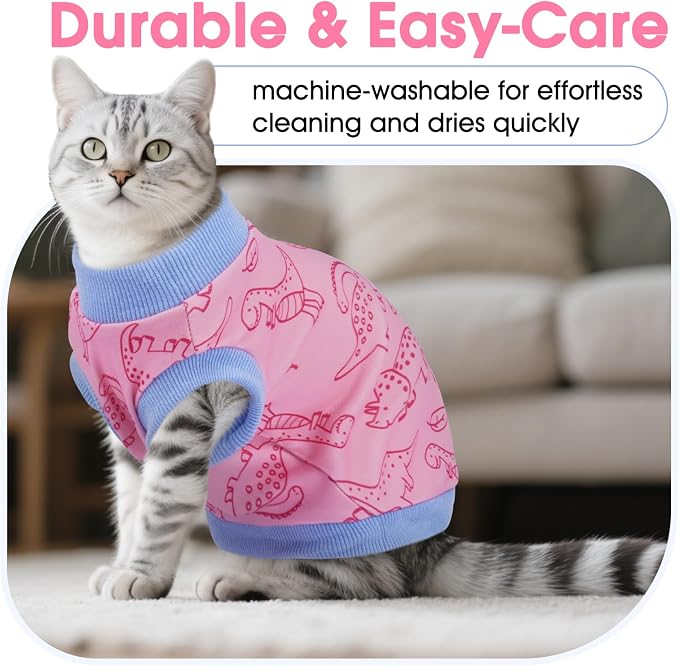 DENTRUN Sleeveless Cat Vest, Dinosaur Print & Ultra-Soft Dralon Fleece | Breathable, ultra-soft Dralon fleece, dinosaur print, sleeveless for freedom, all-season indoor/outdoor wear, XS-XXL sizes