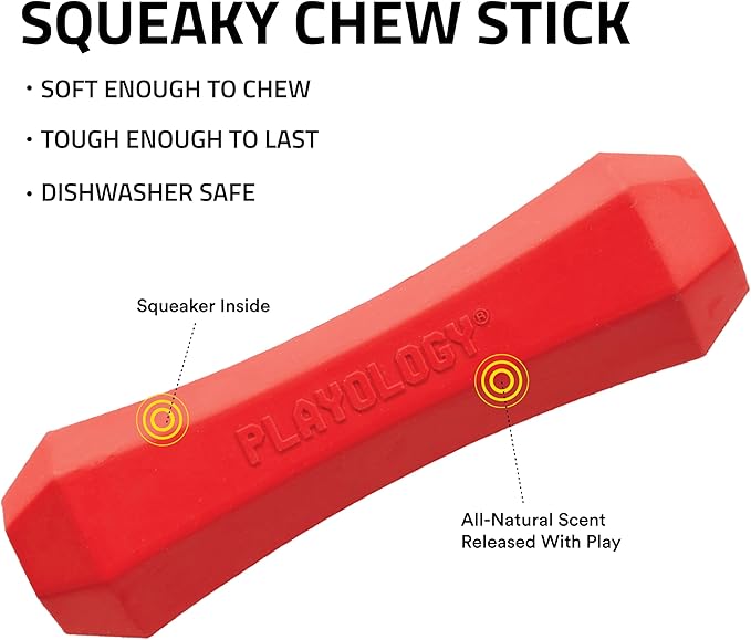 Playology Squeaky Chew Stick Dog Toys, Beef Scented & Peanut Butter Scented for Medium Dogs up to 50 lbs | Engaging All-Natural Scented Dog Chew Toy for Tough Chewers | Easy to Clean & Non-Toxic Mater
