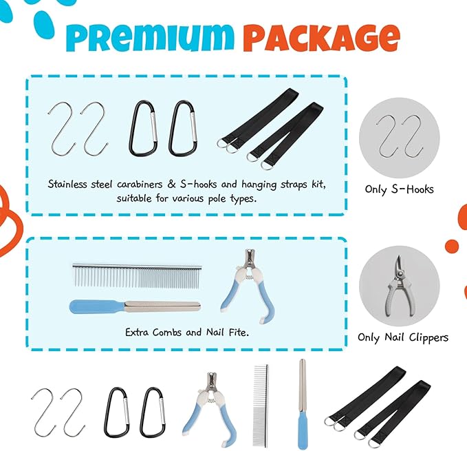 Dog Grooming Hammock Harness, Hanging Sling Restraint for Nail Clipping Small to Medium Dogs & Cats, with Nail Clipper and Comb Pet Grooming Hammock Kit-Small