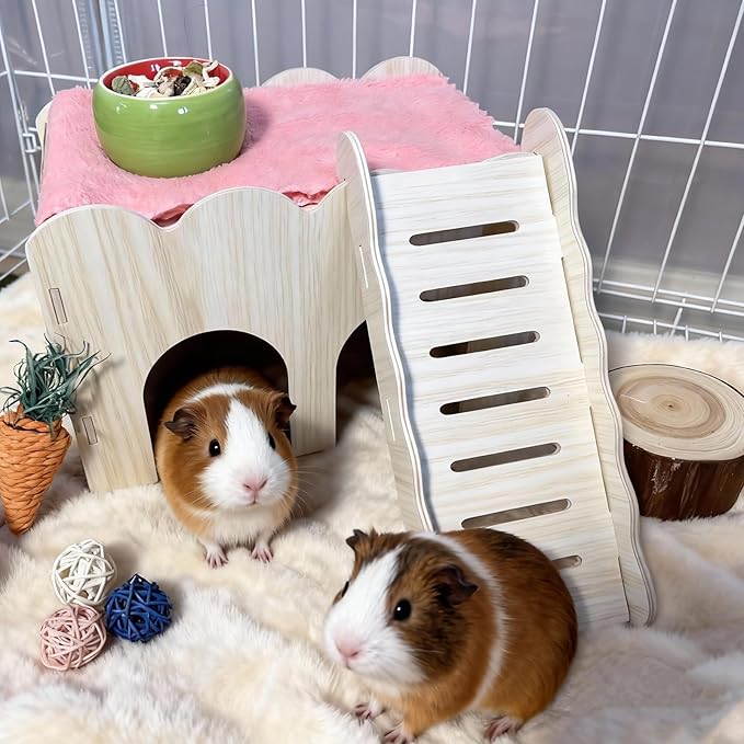 Guinea Pig Hideout Hamster Wood House Platform with Ladder for Rat Hamster Squirrel Gerbil Sugar Glider