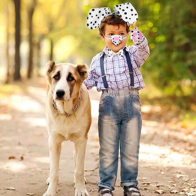 Syhood Puppy Dog Costume Set Ears Headband Bowtie Nose Tail Paw Gloves Accessories for Carnival