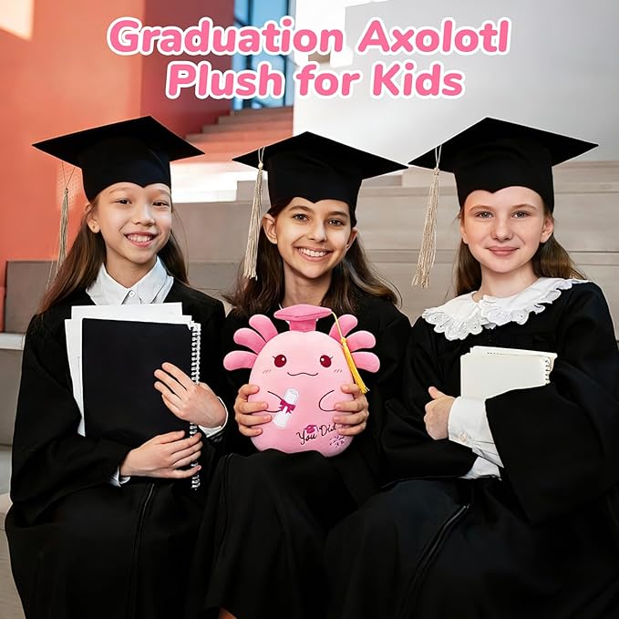 Graduation Axolotl Plush, 8 inch Graduation Stuffed Animal with Diploma Tassel Graduation Hat, 2026 Kindergarten Graduation Gifts for Kids, High School Graduation Gifts