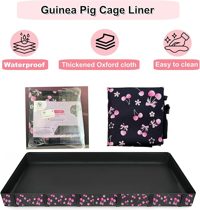 DZWLKJ Guinea Pig Cage Liner,Washable Tarp Bottom Base,Cherry Graphic,48"x48", Reusable for Rabbit, Chinchilla, Hedgehog, Ferret & Other Small Animals.