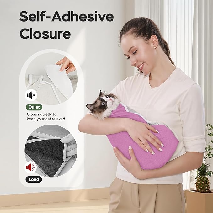 Cat Wrap for Cutting Nails, Self-Adhesive Cat Nail Clipping Restraint Bag, Anti-Scratch Cat Grooming Swaddle for Meds, SubQ Fluids, Ear Cleaning, Teeth Brushing & Vet Visits,Pinkish Purple,M